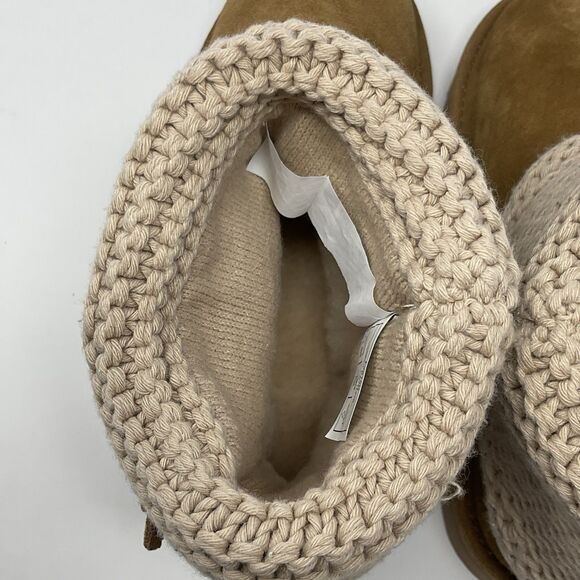 UGG Darrah Girls Sweater Knit Chestnut Suede Sheepskin Foldover Button 5 Kids - Picture 14 of 16